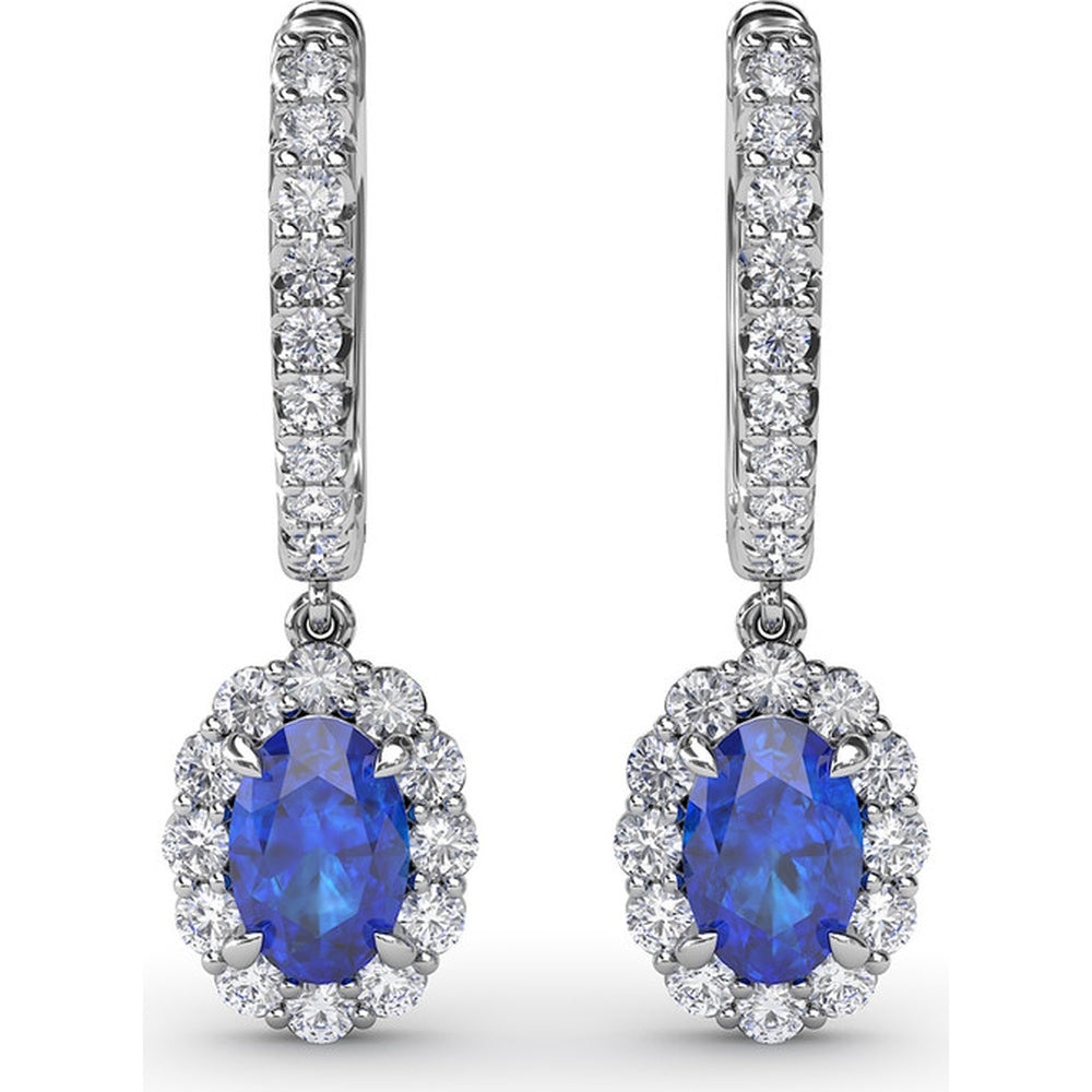 Drop Earrings with Oval Sapphires and Diamond Halos by Fana - 1.89 Carat Total Gemstone Weight