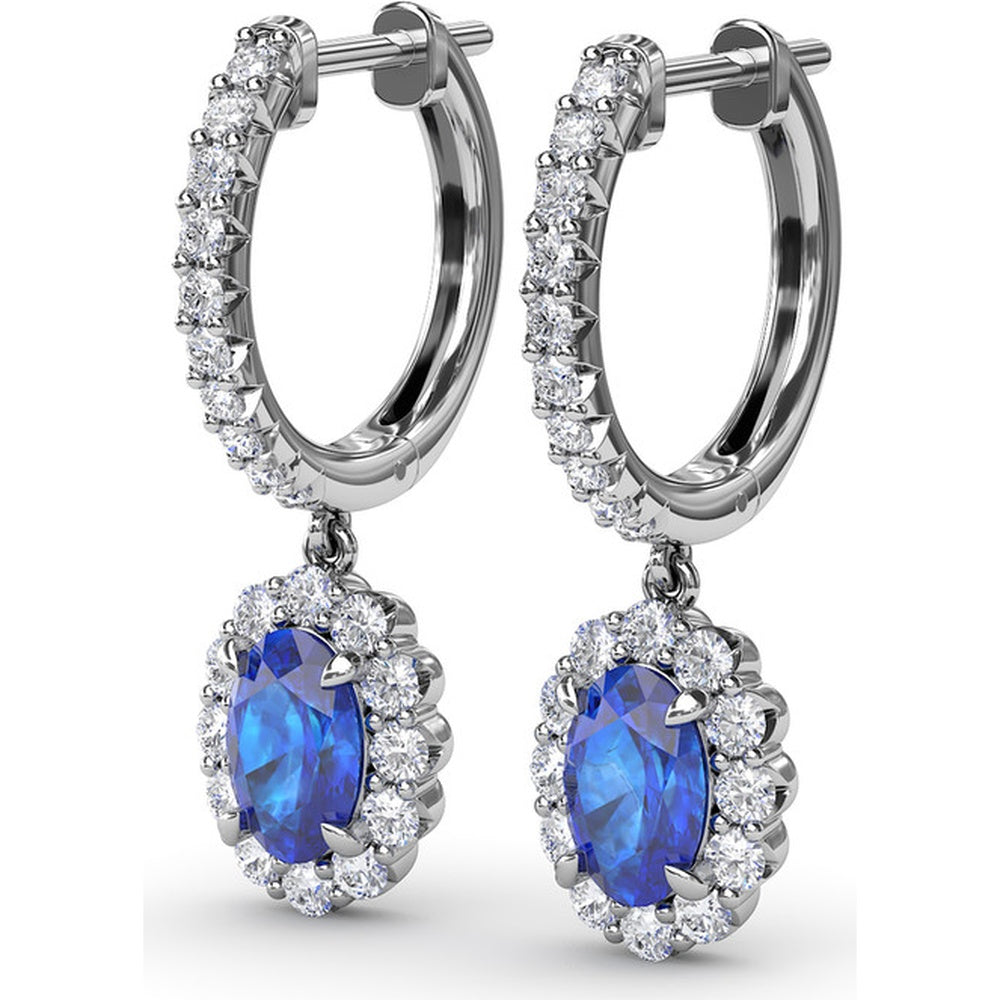 Drop Earrings with Oval Sapphires and Diamond Halos by Fana - 1.89 Carat Total Gemstone Weight