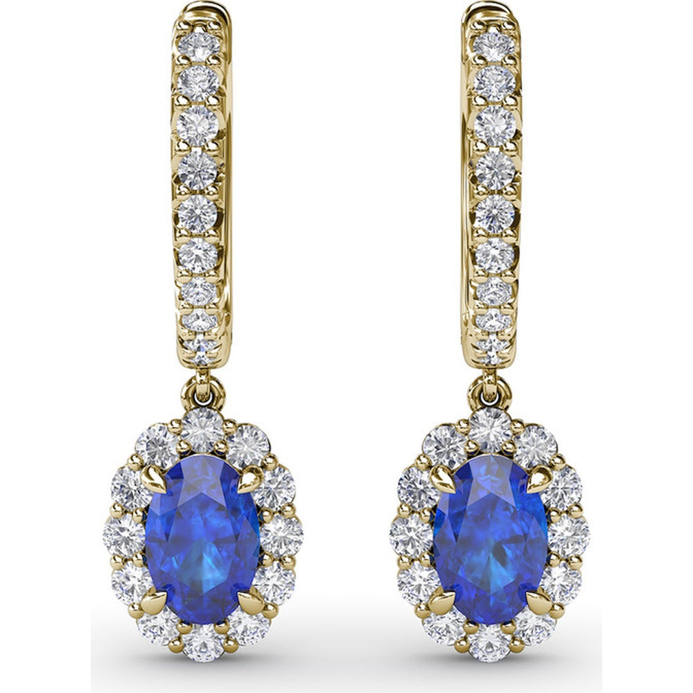 Drop Earrings with Oval Sapphires and Diamond Halos by Fana - 1.89 Carat Total Gemstone Weight