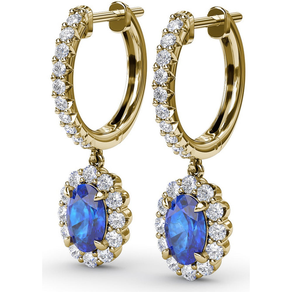 Drop Earrings with Oval Sapphires and Diamond Halos by Fana - 1.89 Carat Total Gemstone Weight