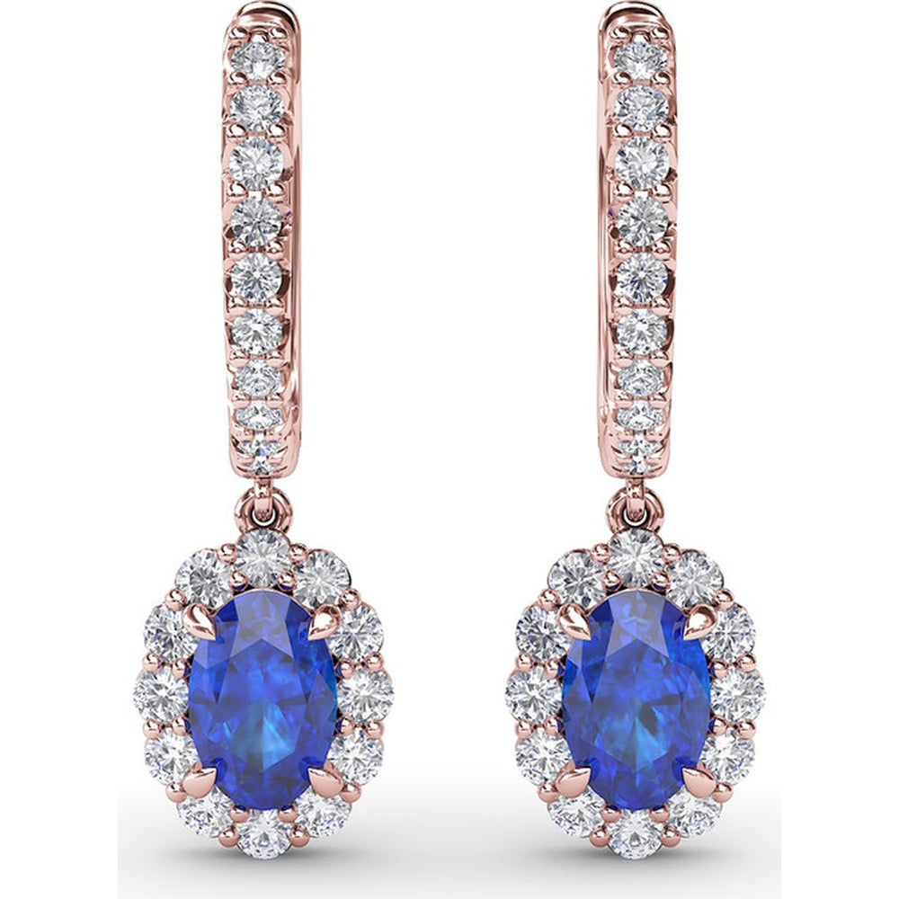 Drop Earrings with Oval Sapphires and Diamond Halos by Fana - 1.89 Carat Total Gemstone Weight