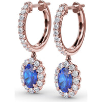 Drop Earrings with Oval Sapphires and Diamond Halos by Fana - 1.89 Carat Total Gemstone Weight