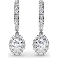 Drop Earrings with Pavé Hoops and Oval Diamond Halo Dangles by Fana - 1.52 Carat Total Diamond Weight