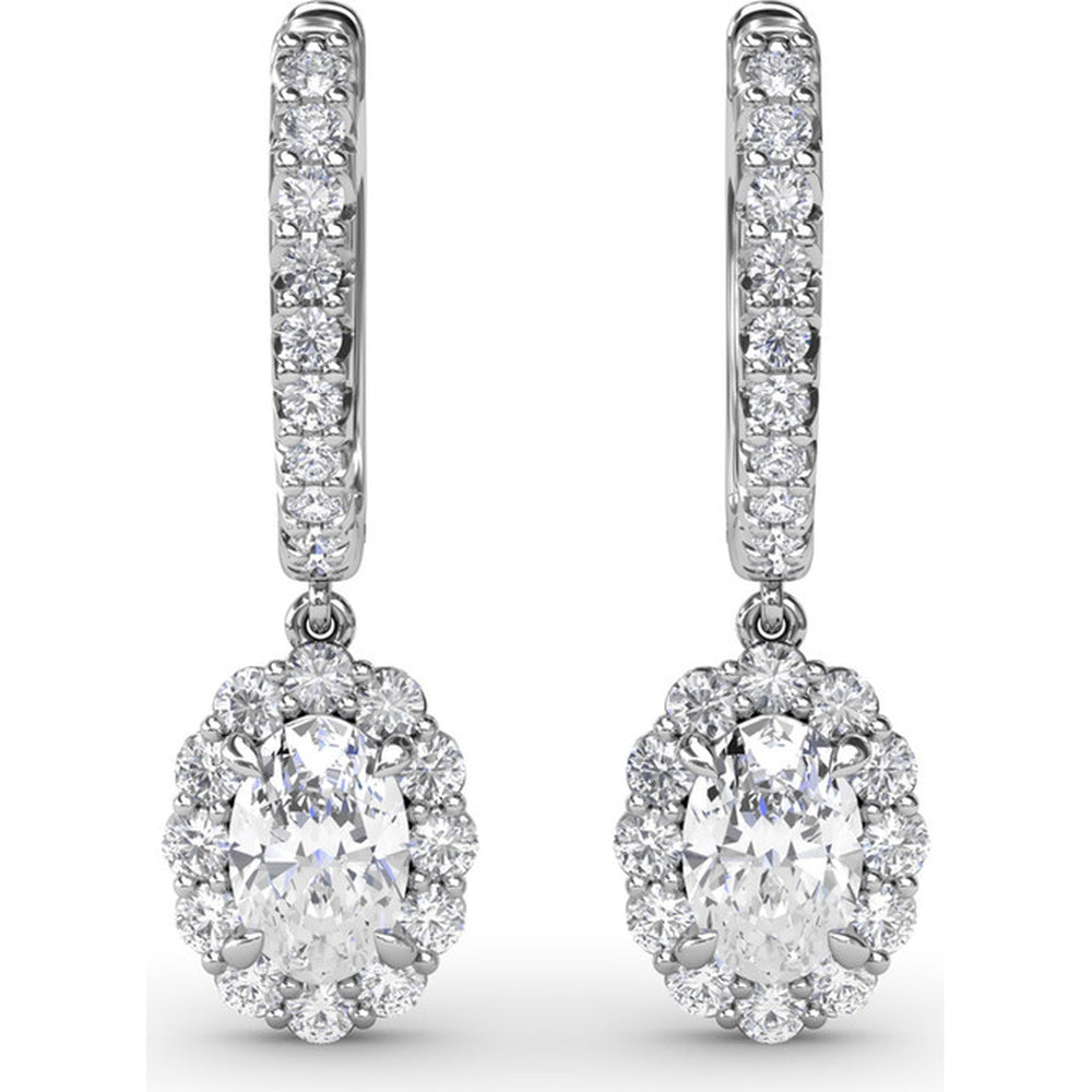 Drop Earrings with Pavé Hoops and Oval Diamond Halo Dangles by Fana - 1.52 Carat Total Diamond Weight