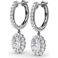 Drop Earrings with Pavé Hoops and Oval Diamond Halo Dangles by Fana - 1.52 Carat Total Diamond Weight