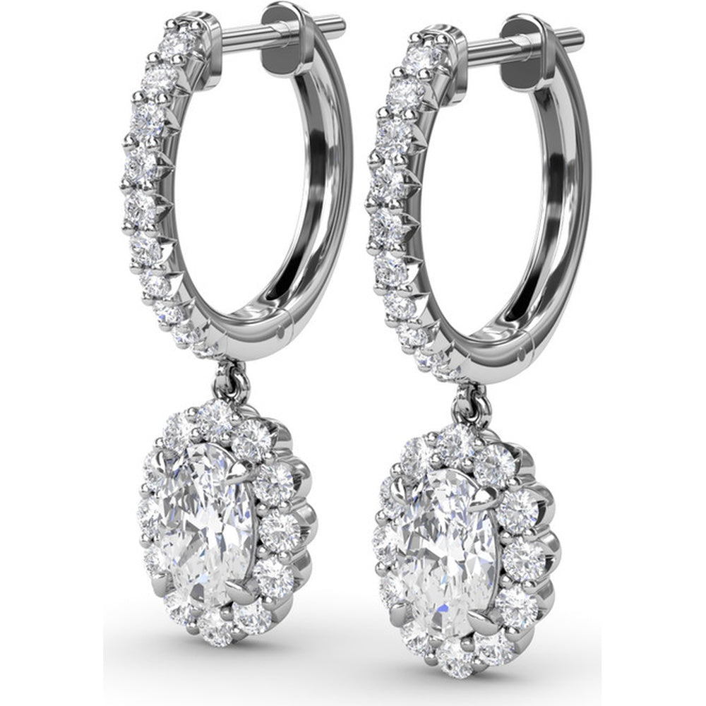 Drop Earrings with Pavé Hoops and Oval Diamond Halo Dangles by Fana - 1.52 Carat Total Diamond Weight