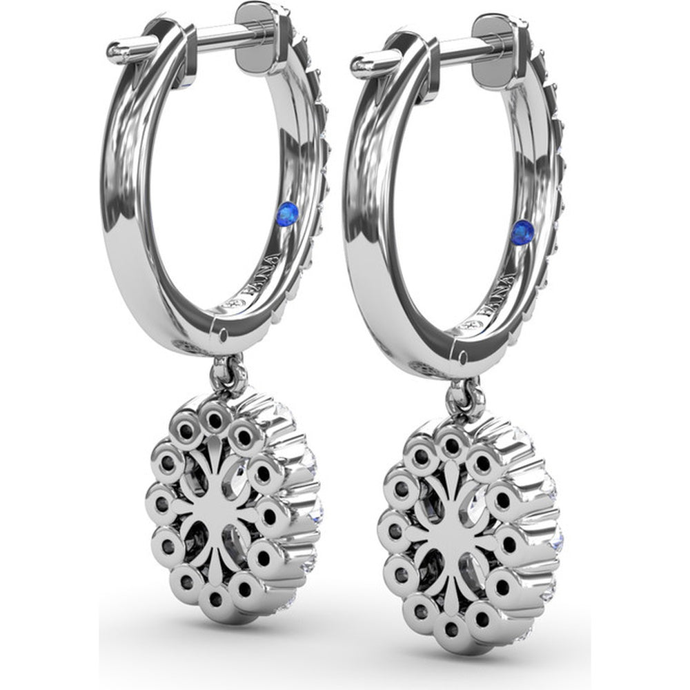 Drop Earrings with Pavé Hoops and Oval Diamond Halo Dangles by Fana - 1.52 Carat Total Diamond Weight