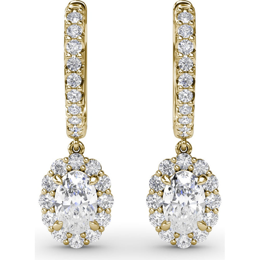 Drop Earrings with Pavé Hoops and Oval Diamond Halo Dangles by Fana - 1.52 Carat Total Diamond Weight