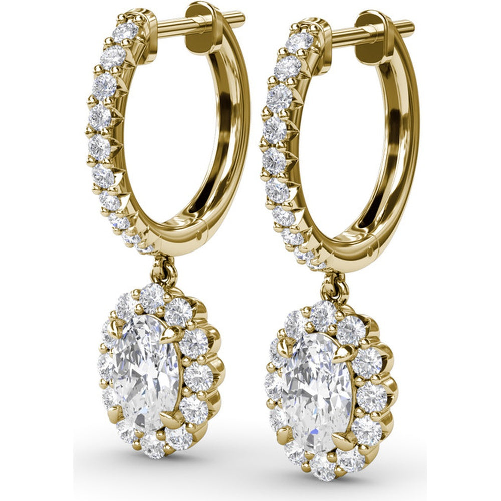 Drop Earrings with Pavé Hoops and Oval Diamond Halo Dangles by Fana - 1.52 Carat Total Diamond Weight