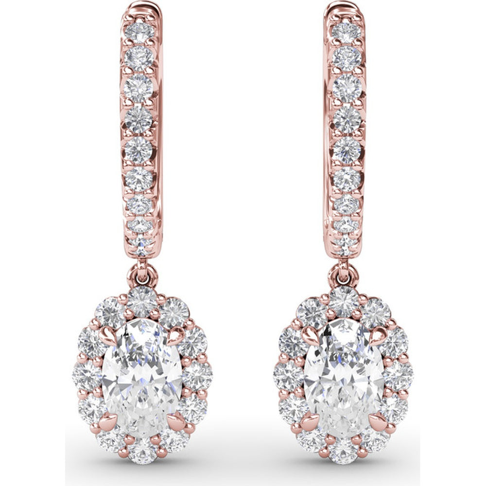 Drop Earrings with Pavé Hoops and Oval Diamond Halo Dangles by Fana - 1.52 Carat Total Diamond Weight