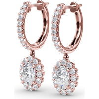 Drop Earrings with Pavé Hoops and Oval Diamond Halo Dangles by Fana - 1.52 Carat Total Diamond Weight