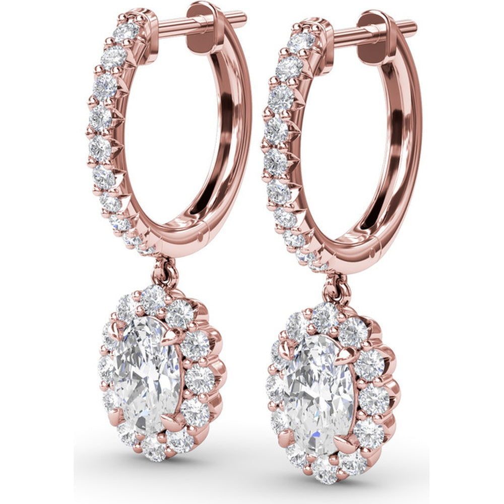 Drop Earrings with Pavé Hoops and Oval Diamond Halo Dangles by Fana - 1.52 Carat Total Diamond Weight