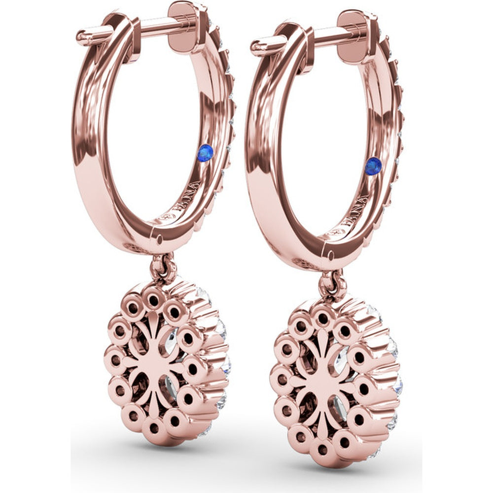 Drop Earrings with Pavé Hoops and Oval Diamond Halo Dangles by Fana - 1.52 Carat Total Diamond Weight