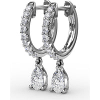 Drop Earrings with Pavé Hoops and Pear-Shaped Diamonds by Fana - 0.70 Carat Total Diamond Weight