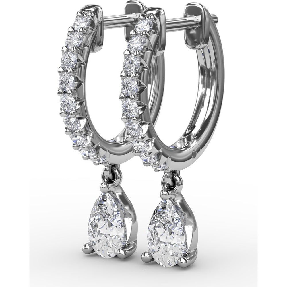 Drop Earrings with Pavé Hoops and Pear-Shaped Diamonds by Fana - 0.70 Carat Total Diamond Weight