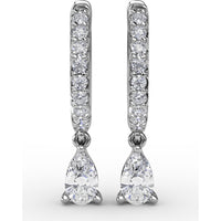 Drop Earrings with Pavé Hoops and Pear-Shaped Diamonds by Fana - 0.70 Carat Total Diamond Weight