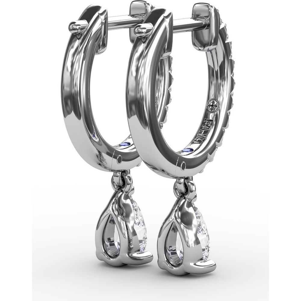 Drop Earrings with Pavé Hoops and Pear-Shaped Diamonds by Fana - 0.70 Carat Total Diamond Weight