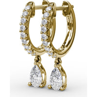 Drop Earrings with Pavé Hoops and Pear-Shaped Diamonds by Fana - 0.70 Carat Total Diamond Weight