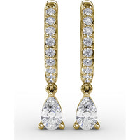 Drop Earrings with Pavé Hoops and Pear-Shaped Diamonds by Fana - 0.70 Carat Total Diamond Weight