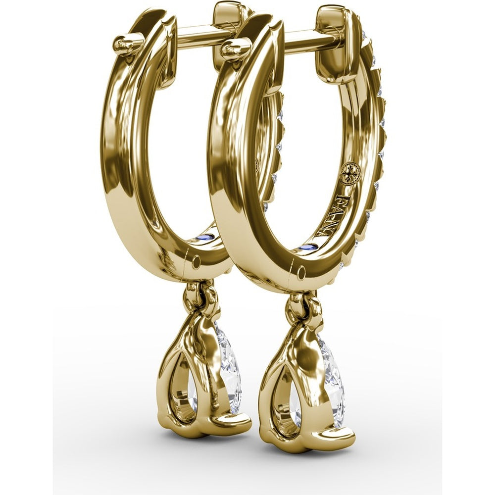 Drop Earrings with Pavé Hoops and Pear-Shaped Diamonds by Fana - 0.70 Carat Total Diamond Weight
