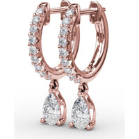 Drop Earrings with Pavé Hoops and Pear-Shaped Diamonds by Fana - 0.70 Carat Total Diamond Weight