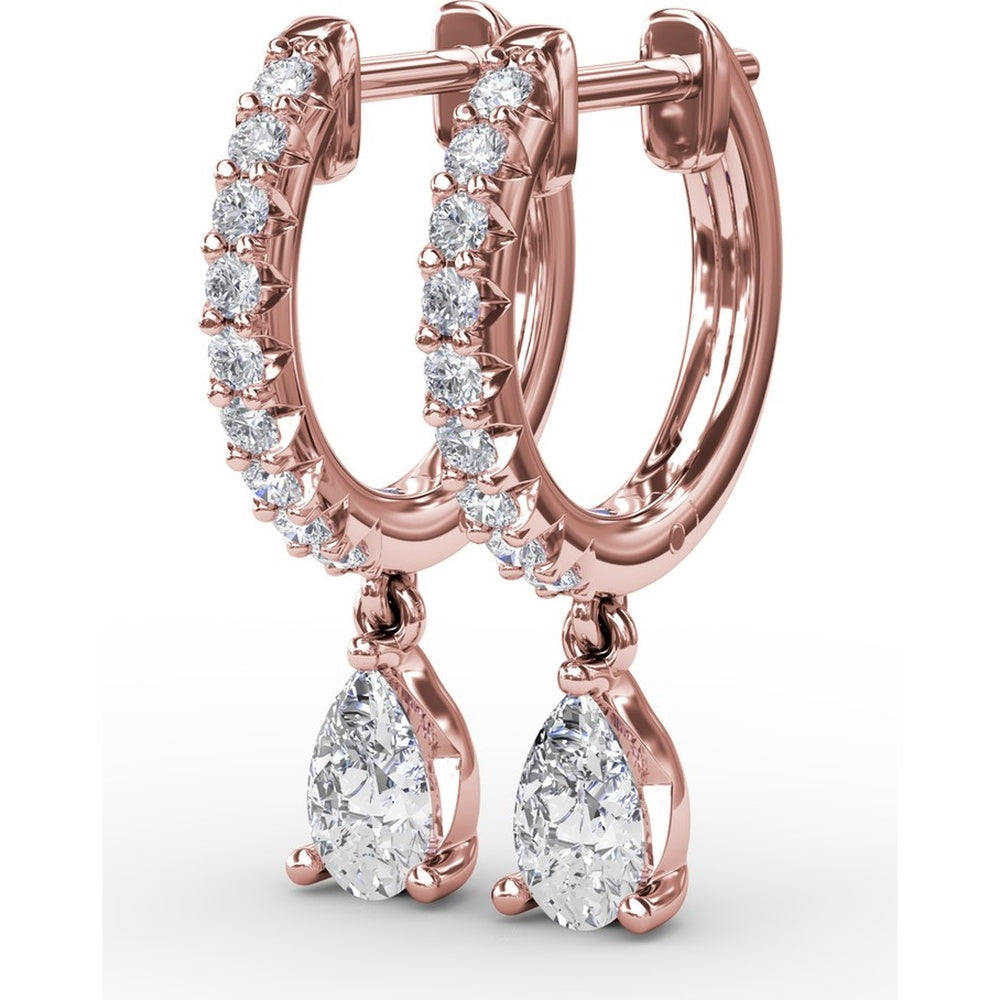 Drop Earrings with Pavé Hoops and Pear-Shaped Diamonds by Fana - 0.70 Carat Total Diamond Weight