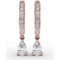 Drop Earrings with Pavé Hoops and Pear-Shaped Diamonds by Fana - 0.70 Carat Total Diamond Weight