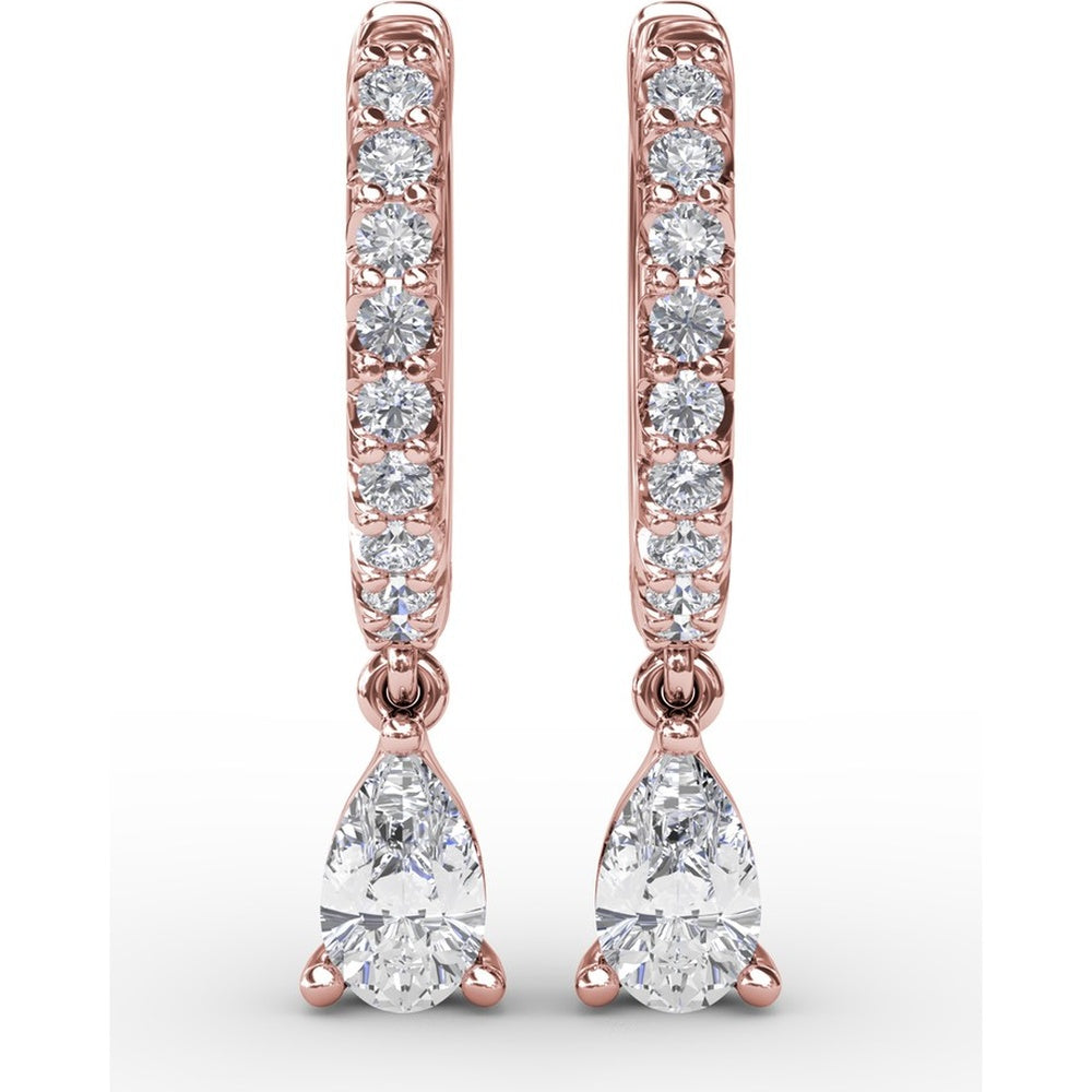 Drop Earrings with Pavé Hoops and Pear-Shaped Diamonds by Fana - 0.70 Carat Total Diamond Weight