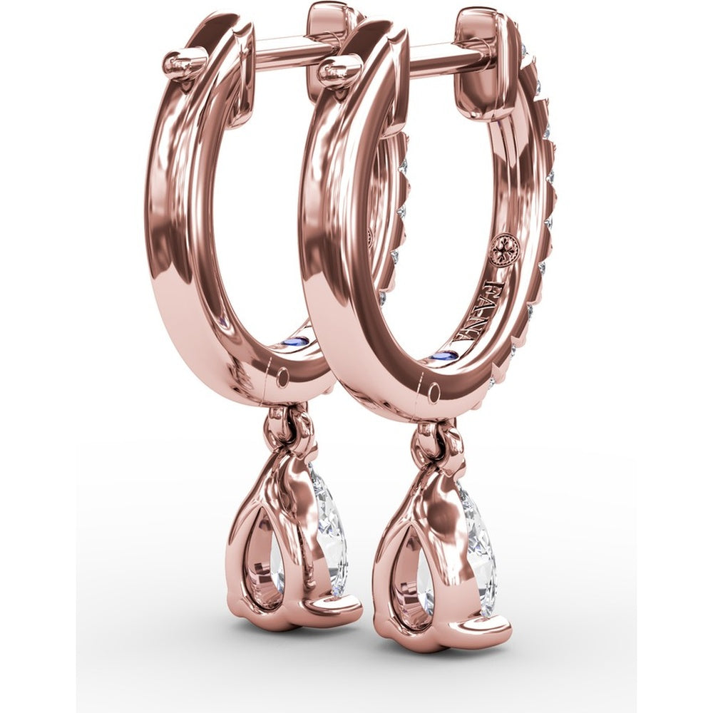 Drop Earrings with Pavé Hoops and Pear-Shaped Diamonds by Fana - 0.70 Carat Total Diamond Weight