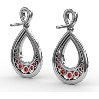 Drop Earrings with Pear-Shaped Openwork Diamond Frame and Graduated Prong-Set Rubies by Fana - 2.18 Carat Total Gemstone Weight