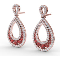 Drop Earrings with Pear-Shaped Openwork Diamond Frame and Graduated Prong-Set Rubies by Fana - 2.18 Carat Total Gemstone Weight