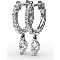 Drop Earrings with Round Pavé Hoops and Marquise Diamond Dangles by Fana - 0.53 Carat Total Diamond Weight