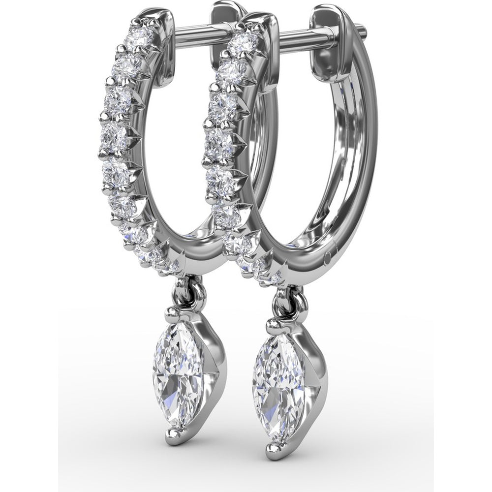 Drop Earrings with Round Pavé Hoops and Marquise Diamond Dangles by Fana - 0.53 Carat Total Diamond Weight