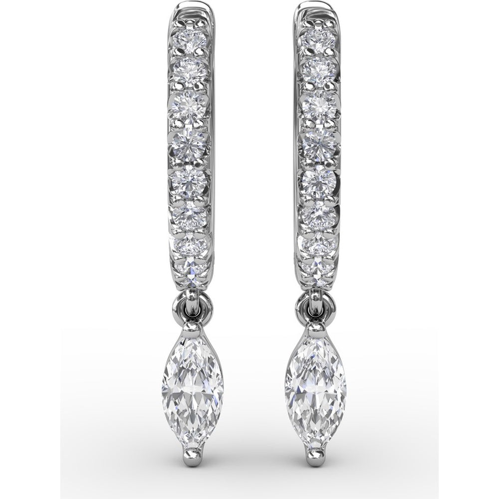 Drop Earrings with Round Pavé Hoops and Marquise Diamond Dangles by Fana - 0.53 Carat Total Diamond Weight