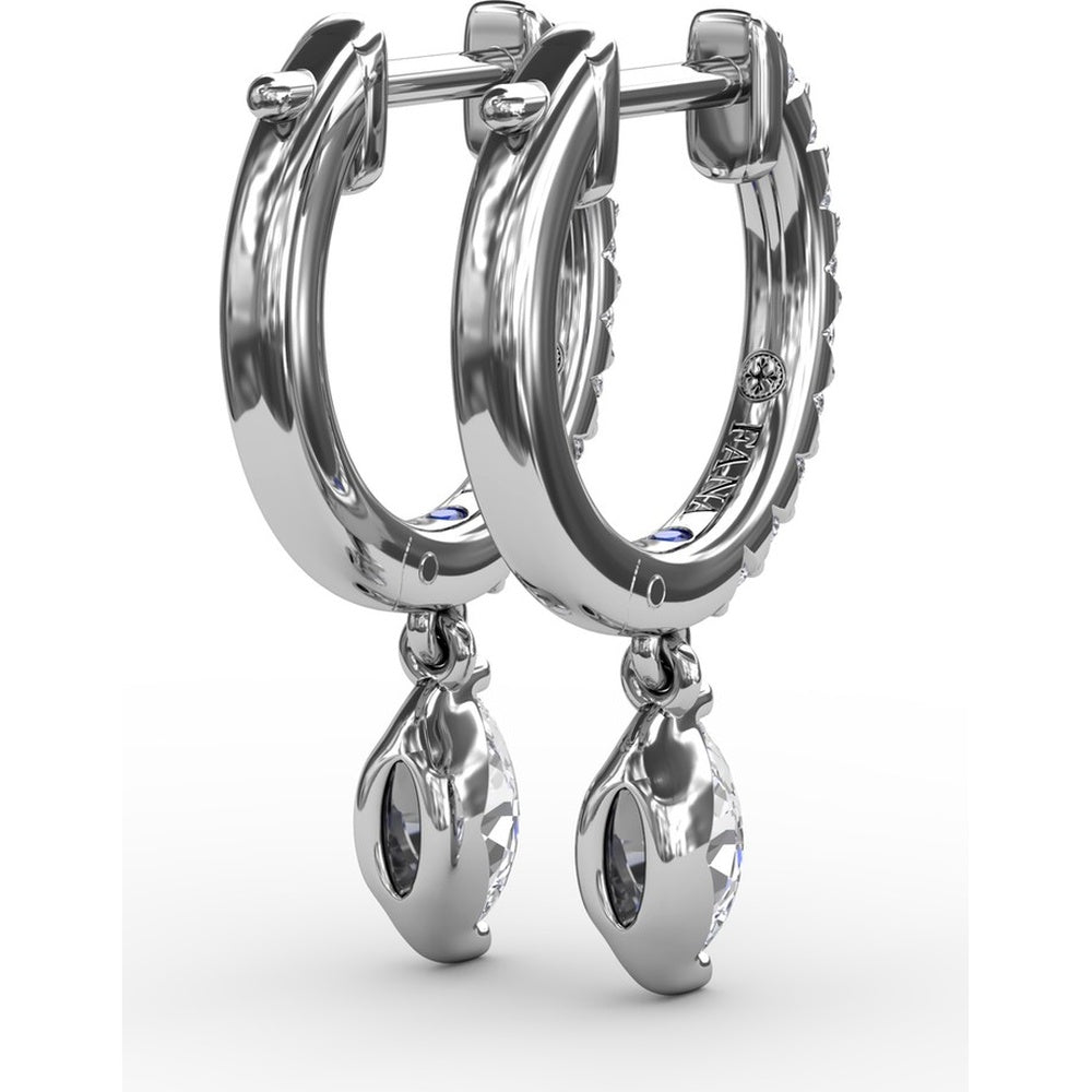 Drop Earrings with Round Pavé Hoops and Marquise Diamond Dangles by Fana - 0.53 Carat Total Diamond Weight