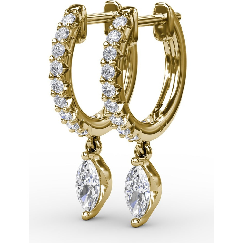 Drop Earrings with Round Pavé Hoops and Marquise Diamond Dangles by Fana - 0.53 Carat Total Diamond Weight