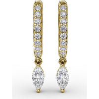 Drop Earrings with Round Pavé Hoops and Marquise Diamond Dangles by Fana - 0.53 Carat Total Diamond Weight