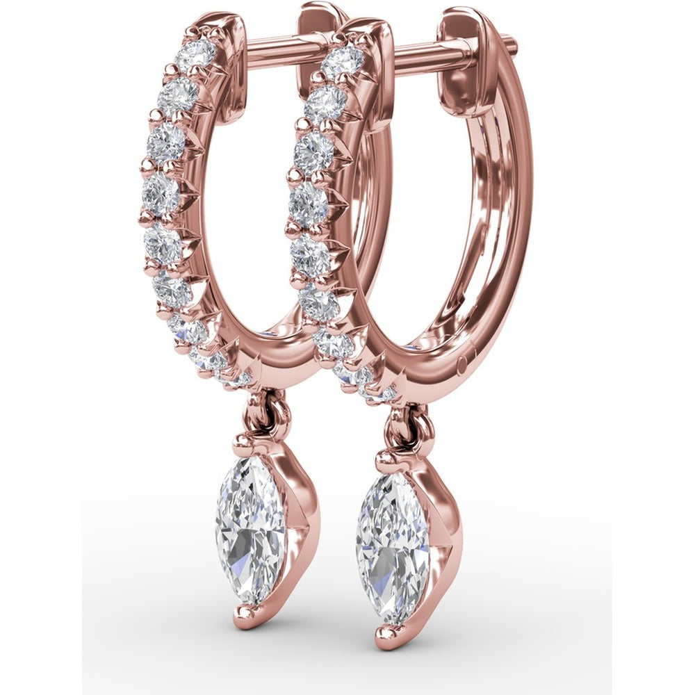 Drop Earrings with Round Pavé Hoops and Marquise Diamond Dangles by Fana - 0.53 Carat Total Diamond Weight