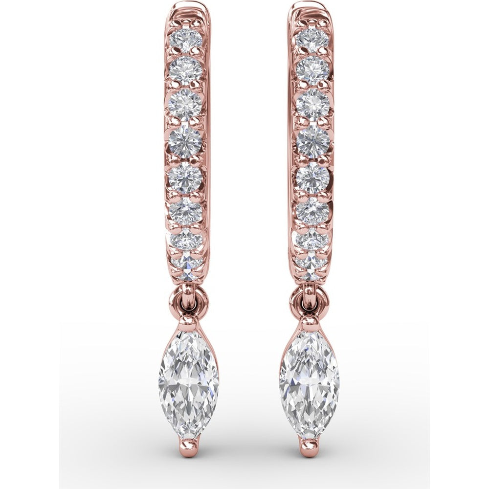 Drop Earrings with Round Pavé Hoops and Marquise Diamond Dangles by Fana - 0.53 Carat Total Diamond Weight