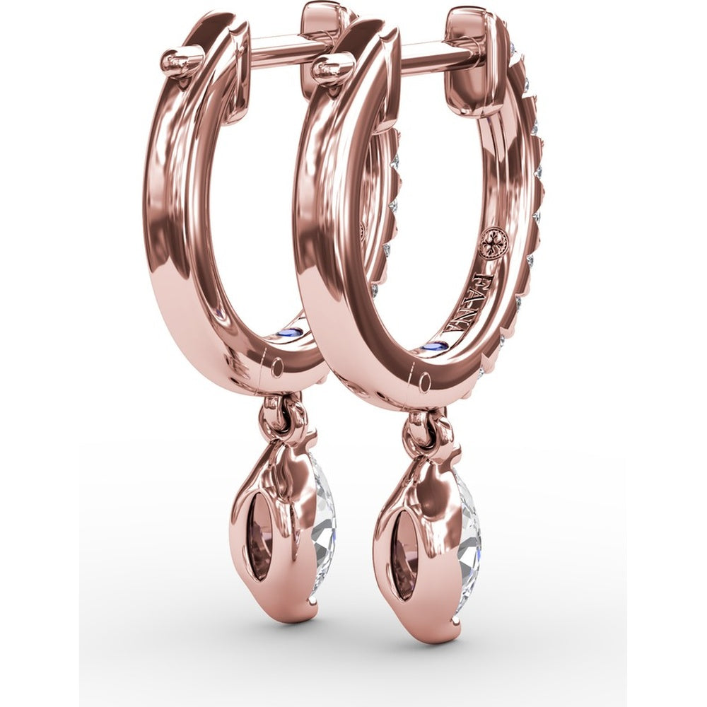 Drop Earrings with Round Pavé Hoops and Marquise Diamond Dangles by Fana - 0.53 Carat Total Diamond Weight