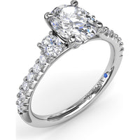 Dynamic Trio Diamond Engagement Ring Setting with Oval Center and Shared-Prong Band - 0.55 Carat Total Side Stone Weight by Fana