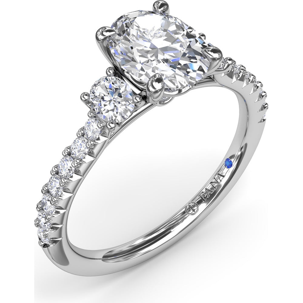 Dynamic Trio Diamond Engagement Ring Setting with Oval Center and Shared-Prong Band - 0.55 Carat Total Side Stone Weight by Fana