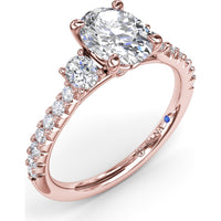Dynamic Trio Diamond Engagement Ring Setting with Oval Center and Shared-Prong Band - 0.55 Carat Total Side Stone Weight by Fana