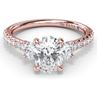 Dynamic Trio Diamond Engagement Ring Setting with Oval Center and Shared-Prong Band - 0.55 Carat Total Side Stone Weight by Fana