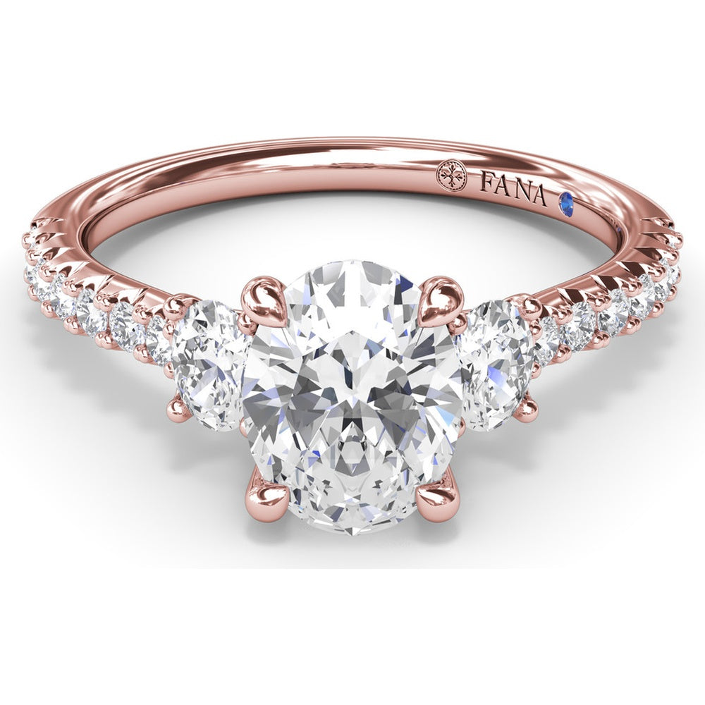 Dynamic Trio Diamond Engagement Ring Setting with Oval Center and Shared-Prong Band - 0.55 Carat Total Side Stone Weight by Fana