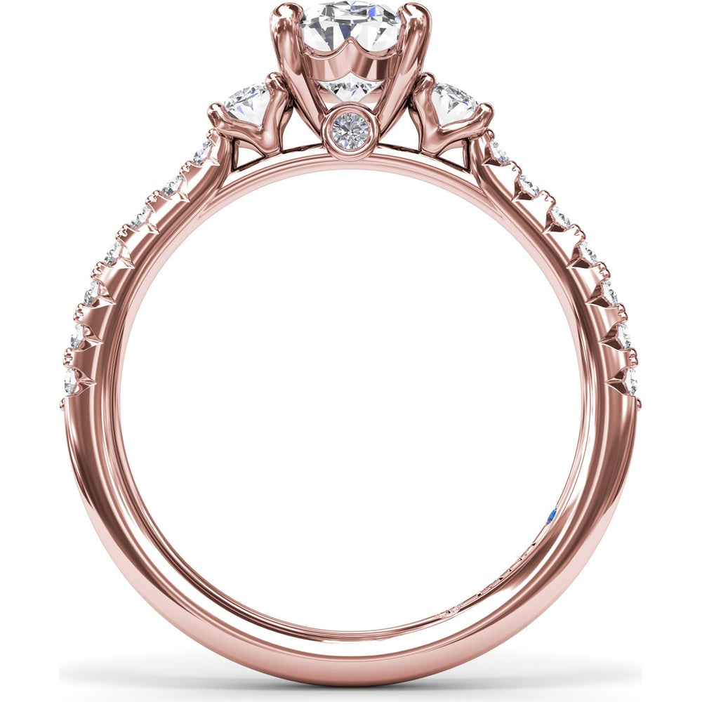 Dynamic Trio Diamond Engagement Ring Setting with Oval Center and Shared-Prong Band - 0.55 Carat Total Side Stone Weight by Fana
