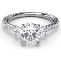 Dynamic Trio Diamond Engagement Ring Setting with Oval Center and Shared-Prong Band - 0.55 Carat Total Side Stone Weight by Fana