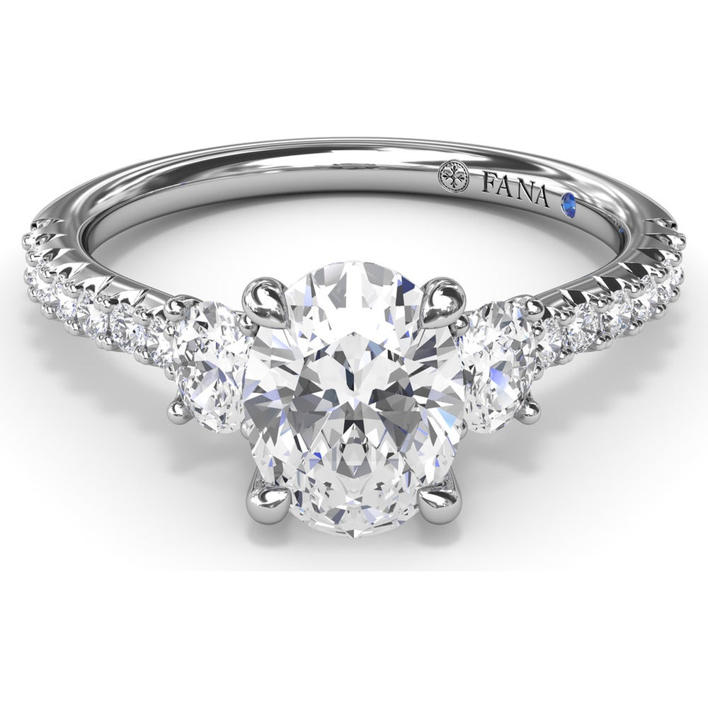 Dynamic Trio Diamond Engagement Ring Setting with Oval Center and Shared-Prong Band - 0.55 Carat Total Side Stone Weight by Fana