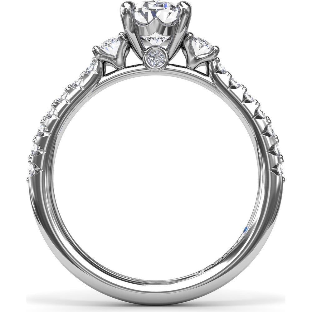 Dynamic Trio Diamond Engagement Ring Setting with Oval Center and Shared-Prong Band - 0.55 Carat Total Side Stone Weight by Fana