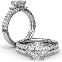 Dynamic Trio Diamond Engagement Ring Setting with Oval Center and Shared-Prong Band - 0.55 Carat Total Side Stone Weight by Fana